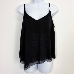 Contours Coco Reef Tankini Top Womens Size 34C Black Asymmetric Hem NWT